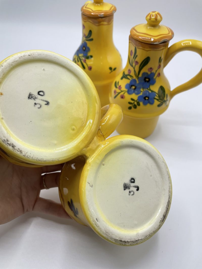Porte condiments cuisine poterie jaune à fleurs – Image 2