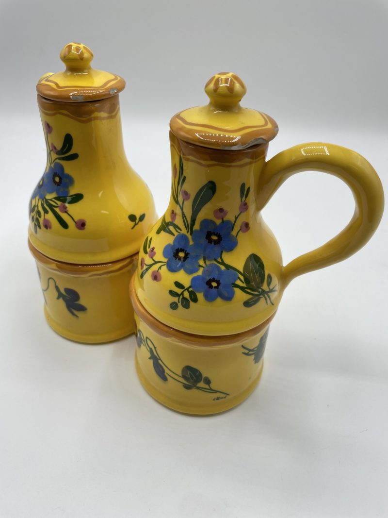 Porte condiments cuisine poterie jaune à fleurs – Image 7