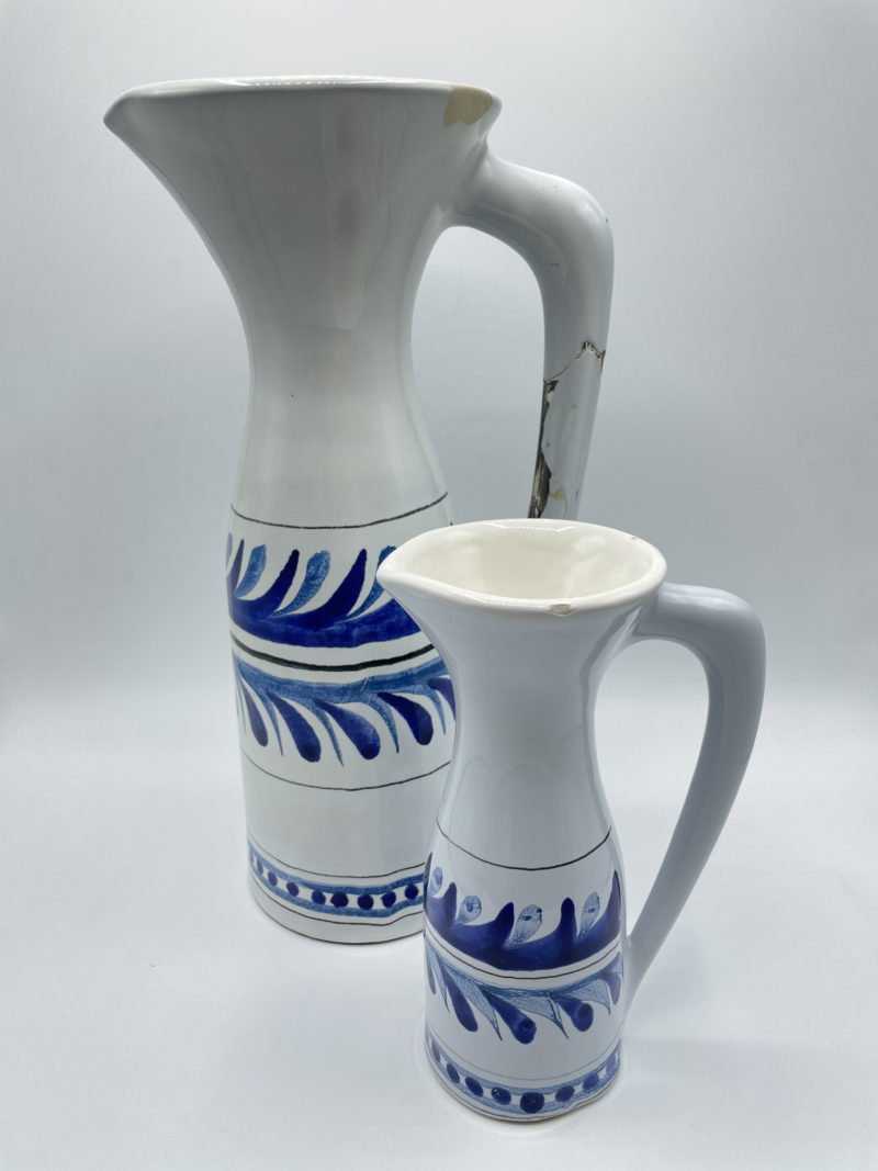 duo crafe cruche ceramique vintage vallauris bleu blanc