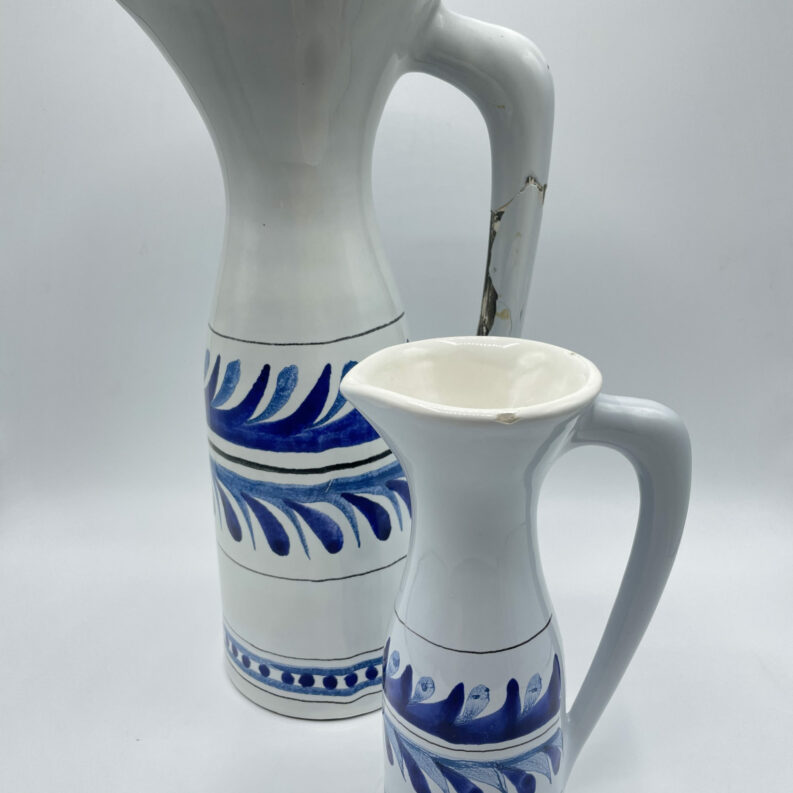 duo crafe cruche ceramique vintage vallauris bleu blanc