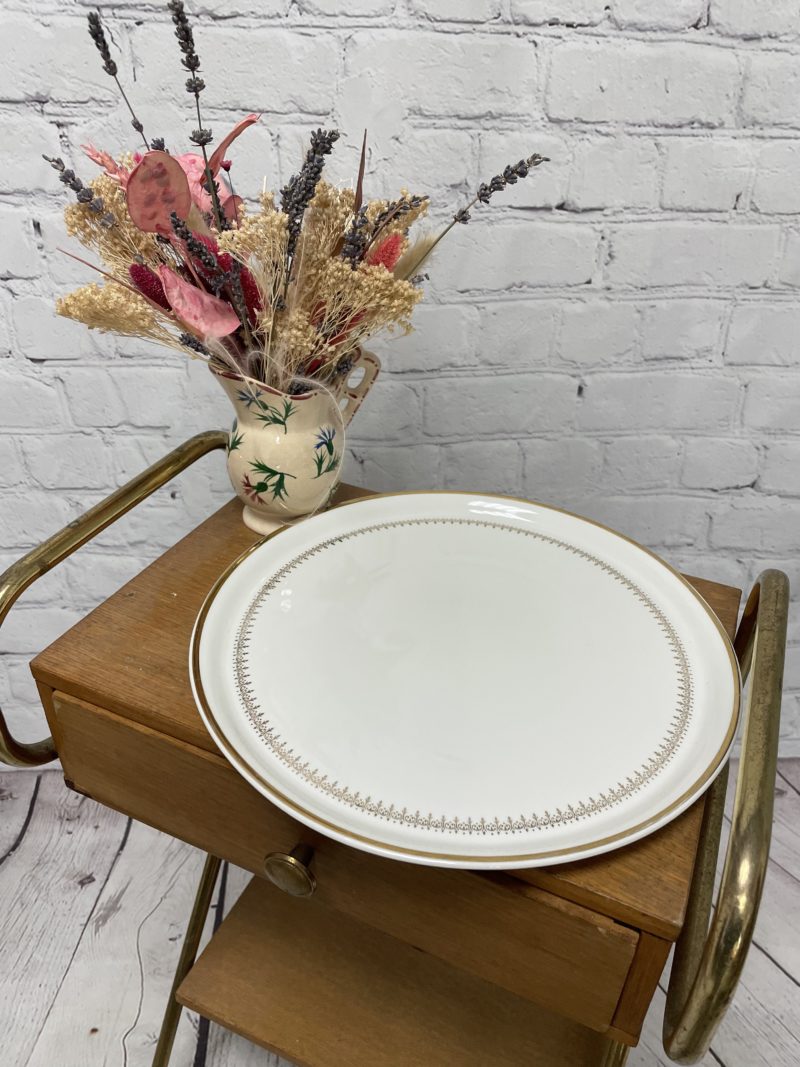 assiette resentation service vintage porcelaine lourioux blanc or dore