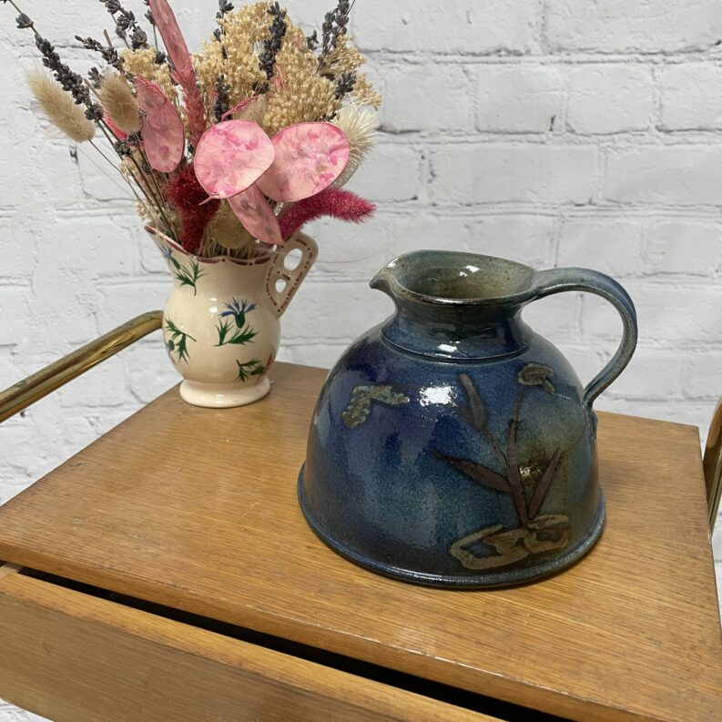cruche carafe pichet gres vintage vernisse bleu