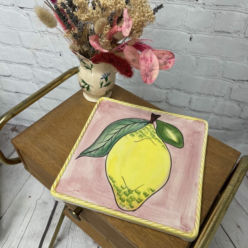 dessous plat vintage ceramique rose citron portugal