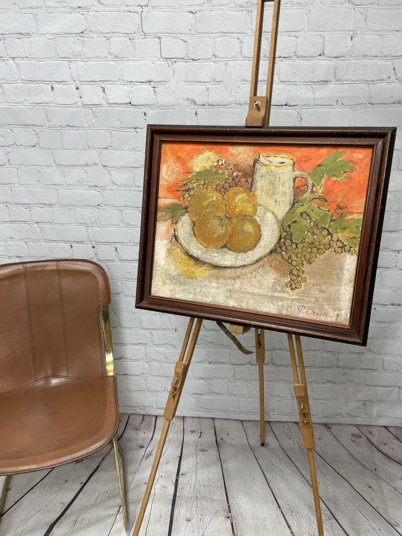 peinture huile nature morte deco vintage bois