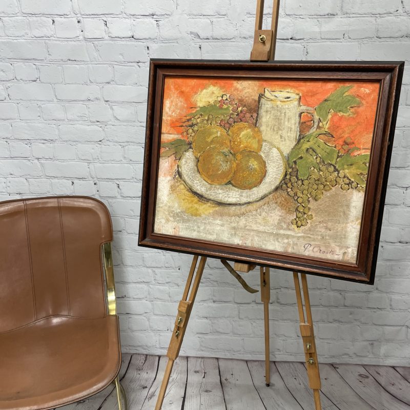 peinture huile nature morte deco vintage bois