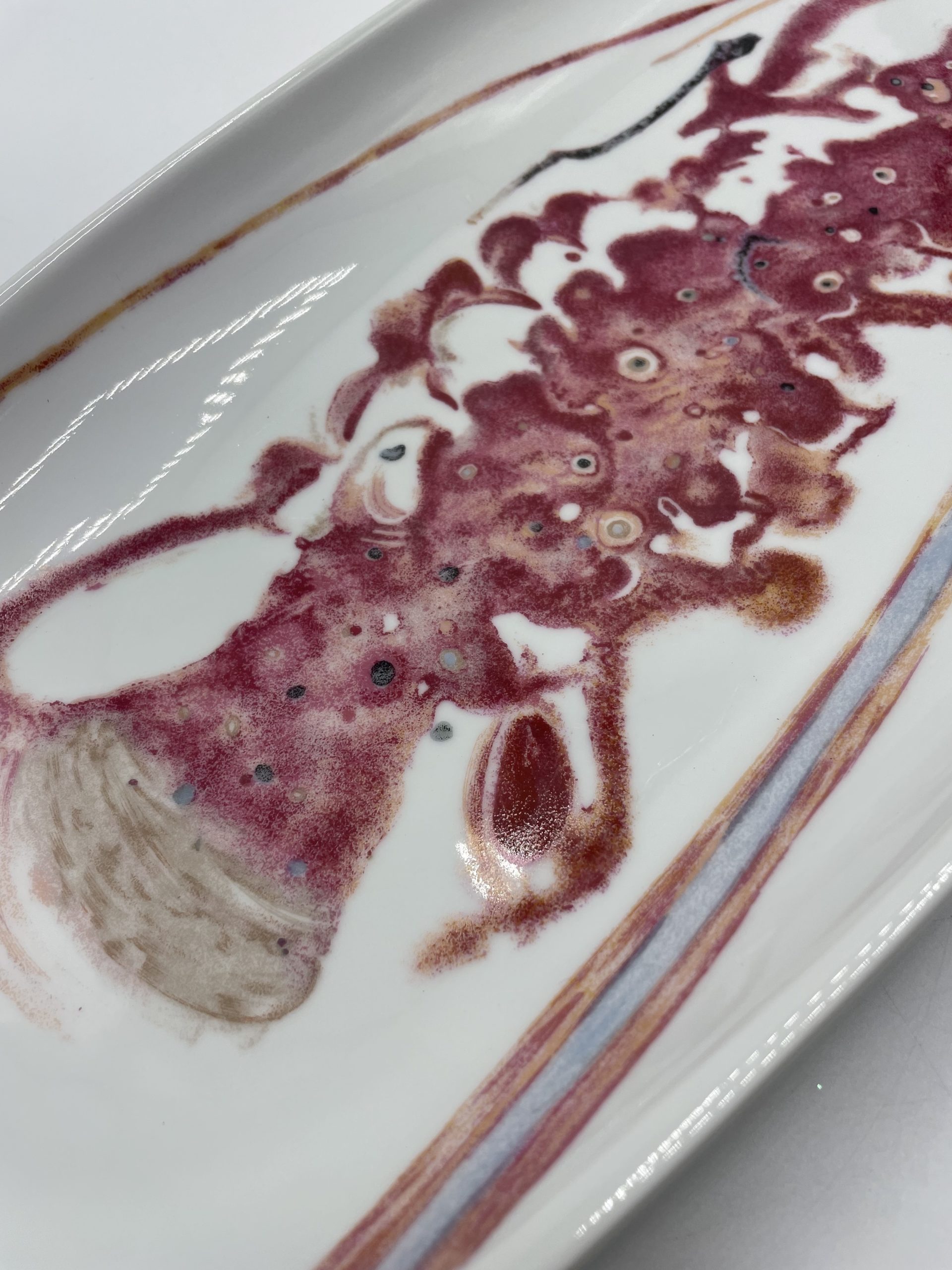 Grand plat vintage porcelaine de Limoges Bernardaud Homarus décor Poissons de Chièze et Radier – Image 2