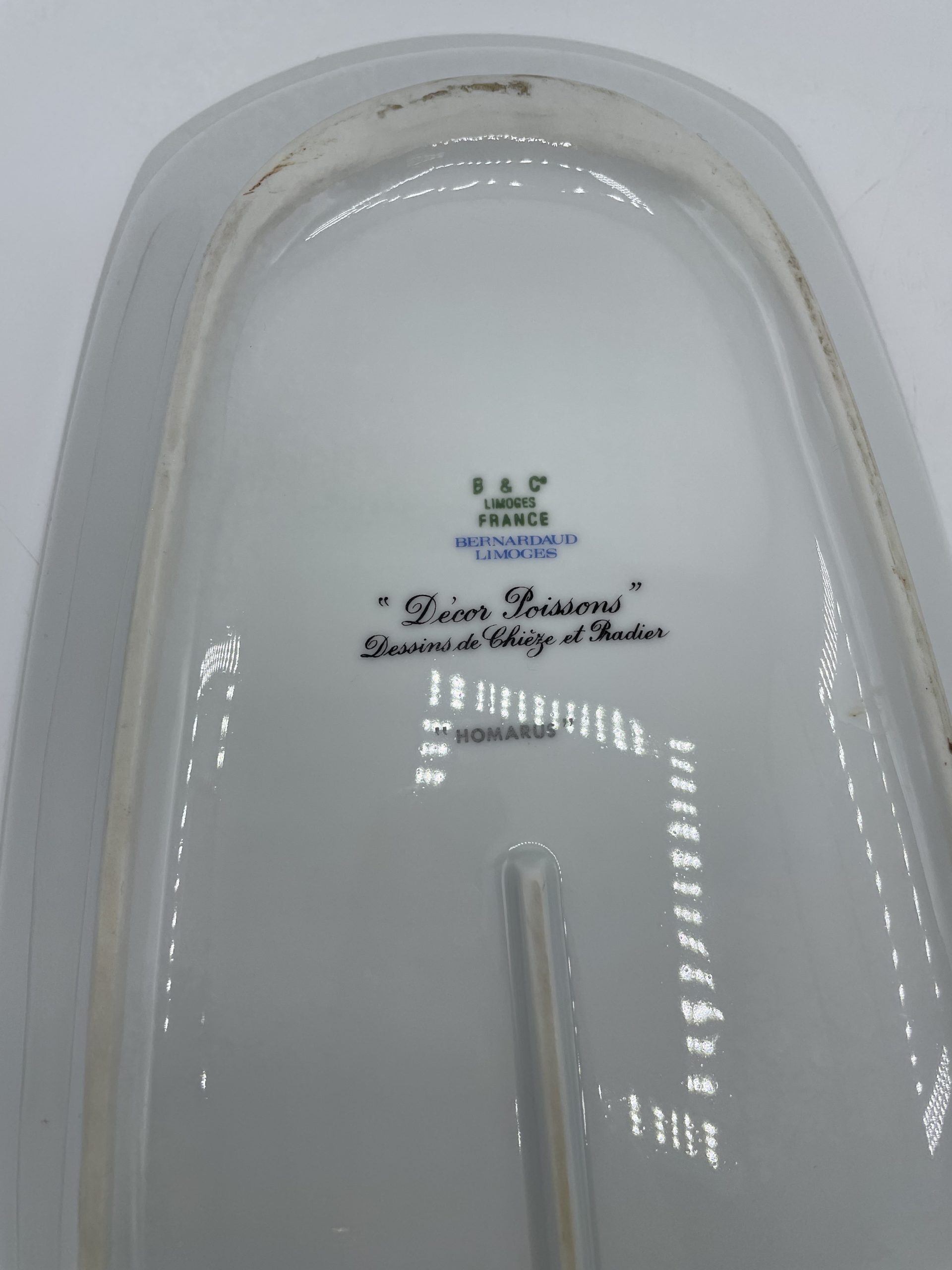 Grand plat vintage porcelaine de Limoges Bernardaud Homarus décor Poissons de Chièze et Radier – Image 8