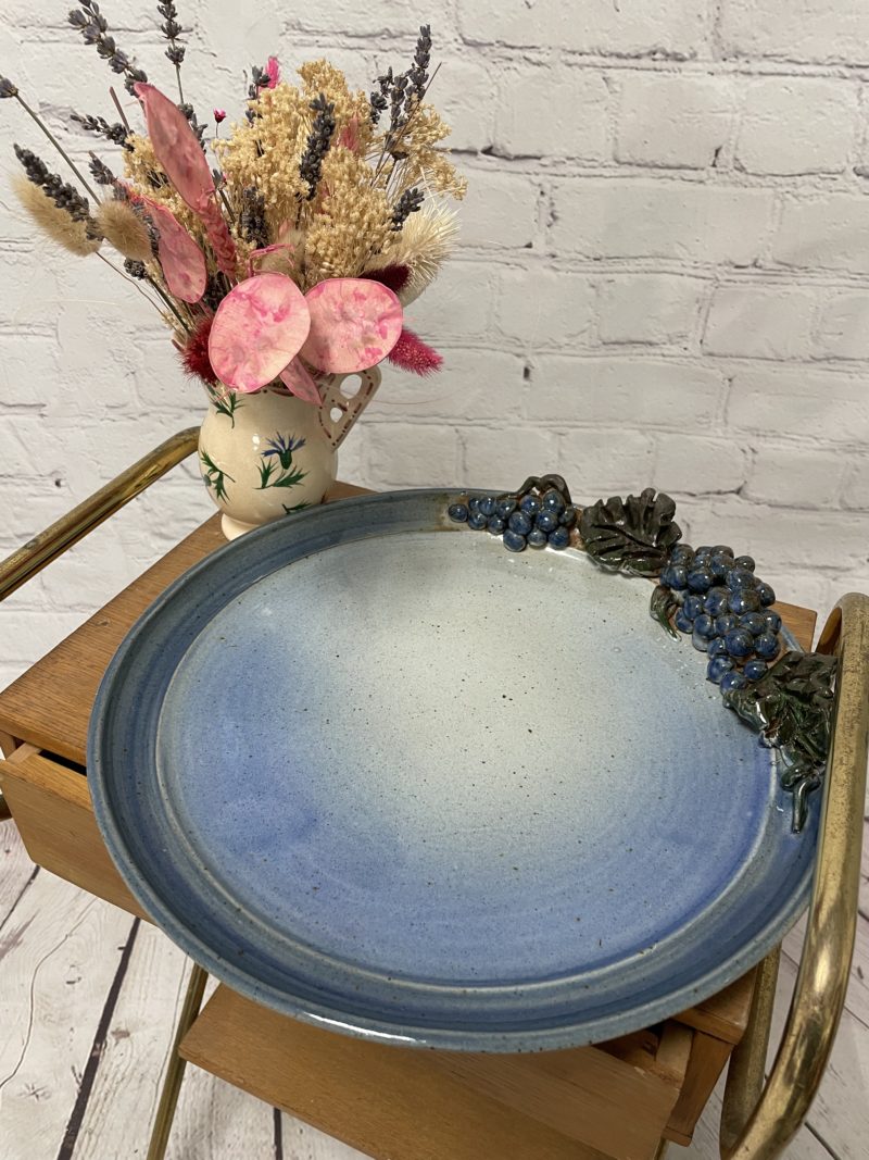 plat vintage assiette gres vernis bleu