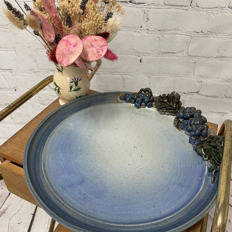 plat vintage assiette gres vernis bleu