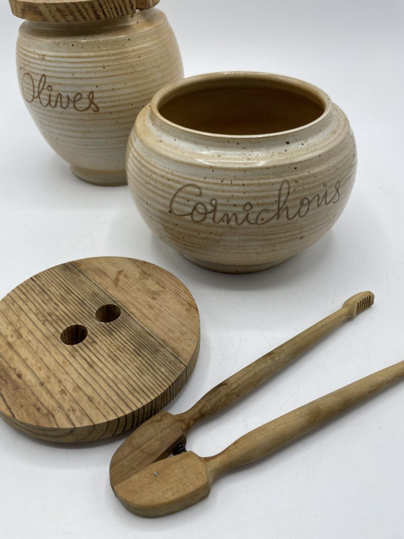 Duo bocaux et pots en grès vintage à olives et cornichons – Image 6