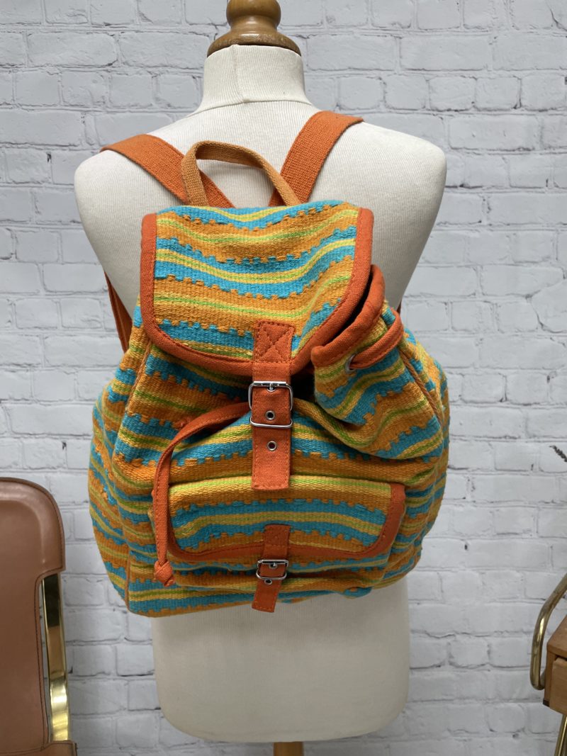 sac a dos vintage orange ethnique coton