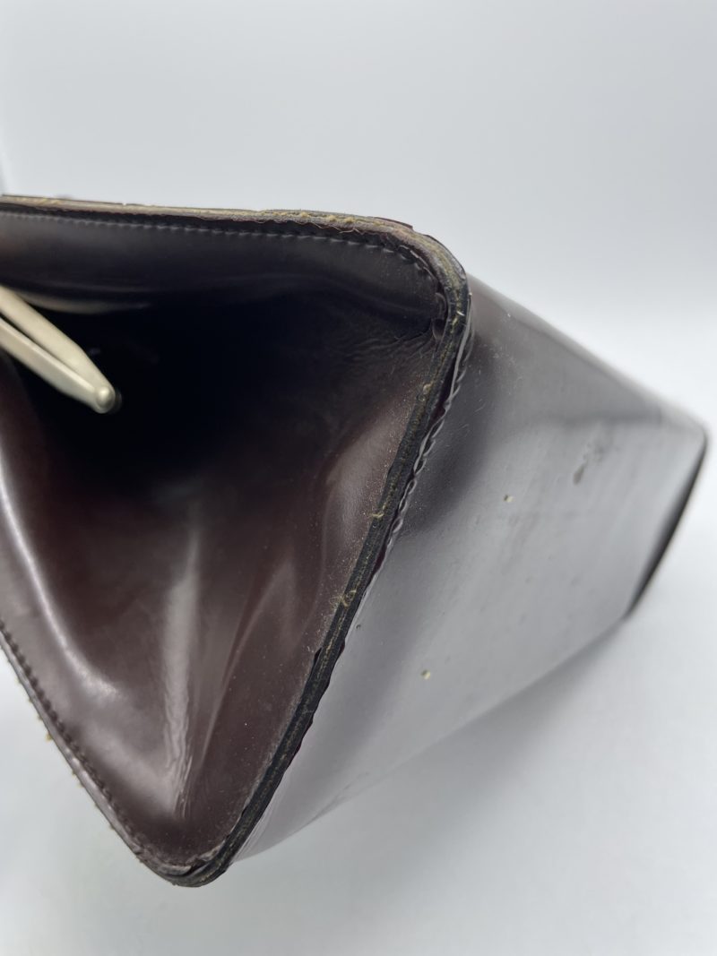 Sac à main vintage en cuir lisse chocolat – Image 13