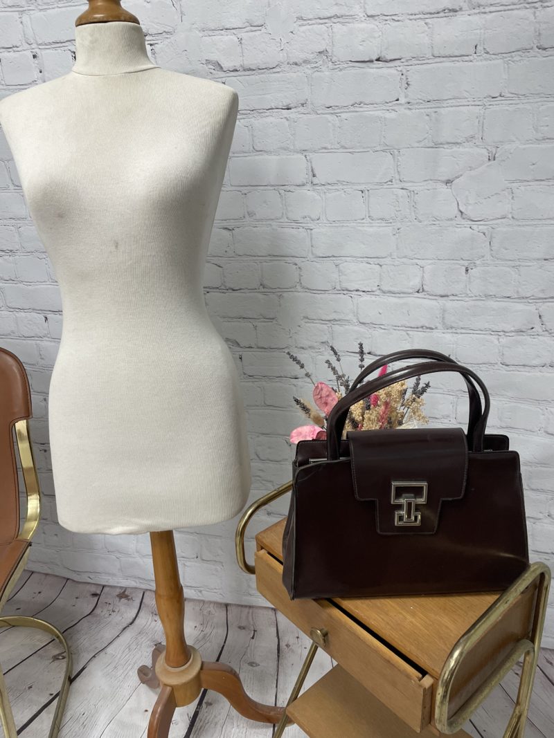 sac main vintage cuir lisse chocolat