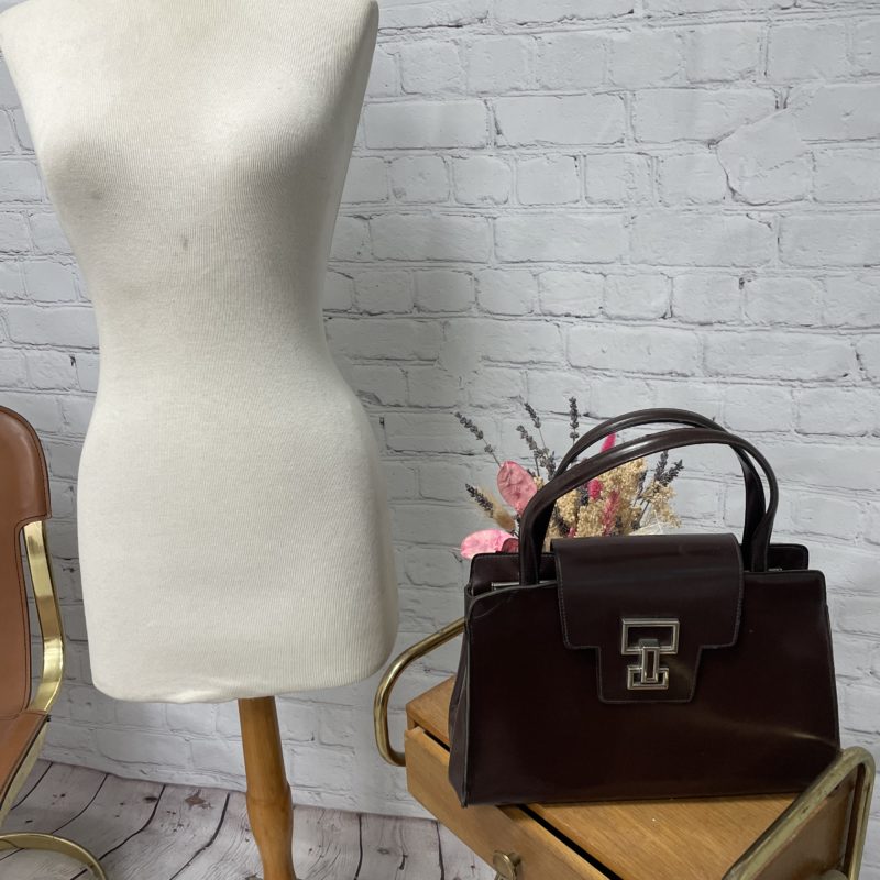 sac main vintage cuir lisse chocolat