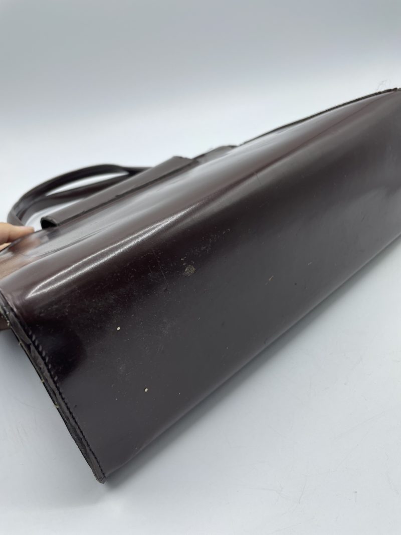 Sac à main vintage en cuir lisse chocolat – Image 6