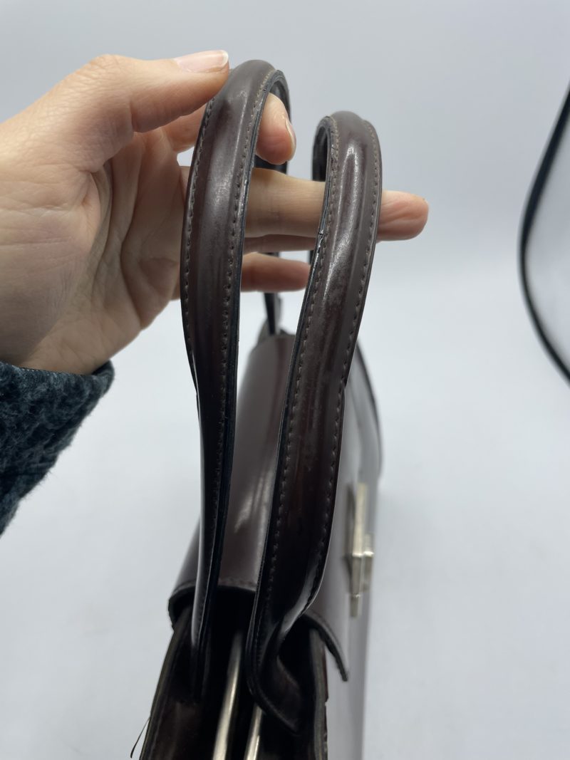Sac à main vintage en cuir lisse chocolat – Image 5