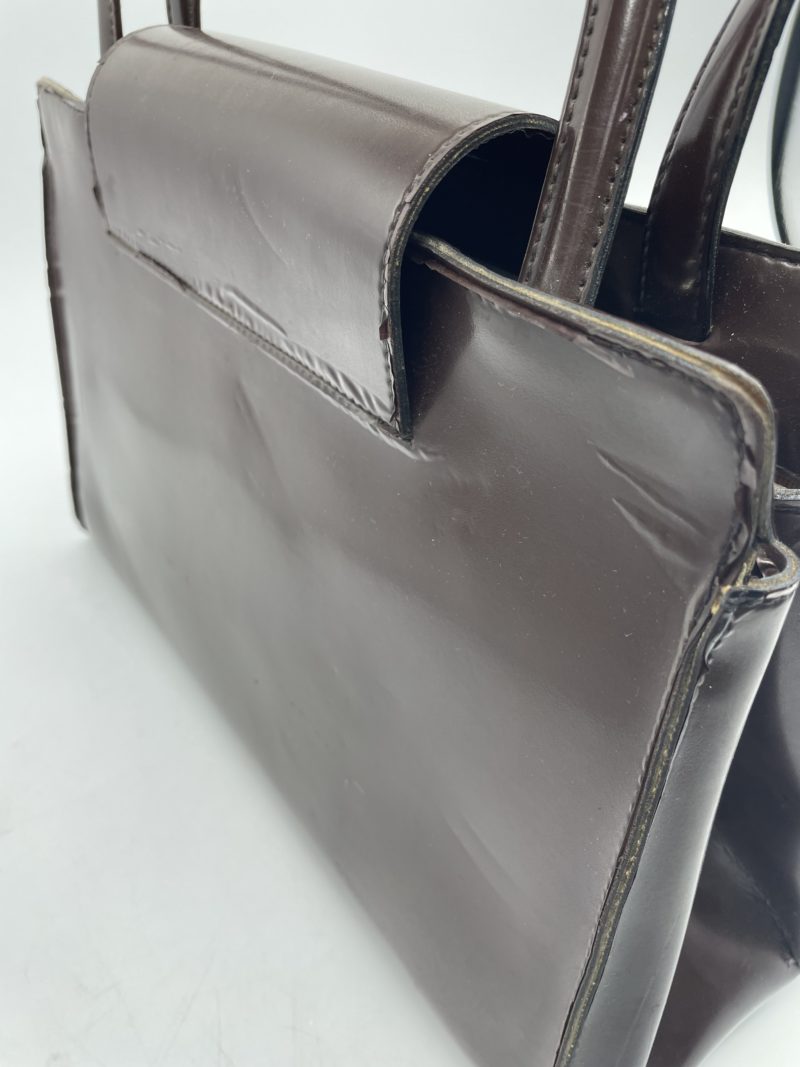 Sac à main vintage en cuir lisse chocolat – Image 4