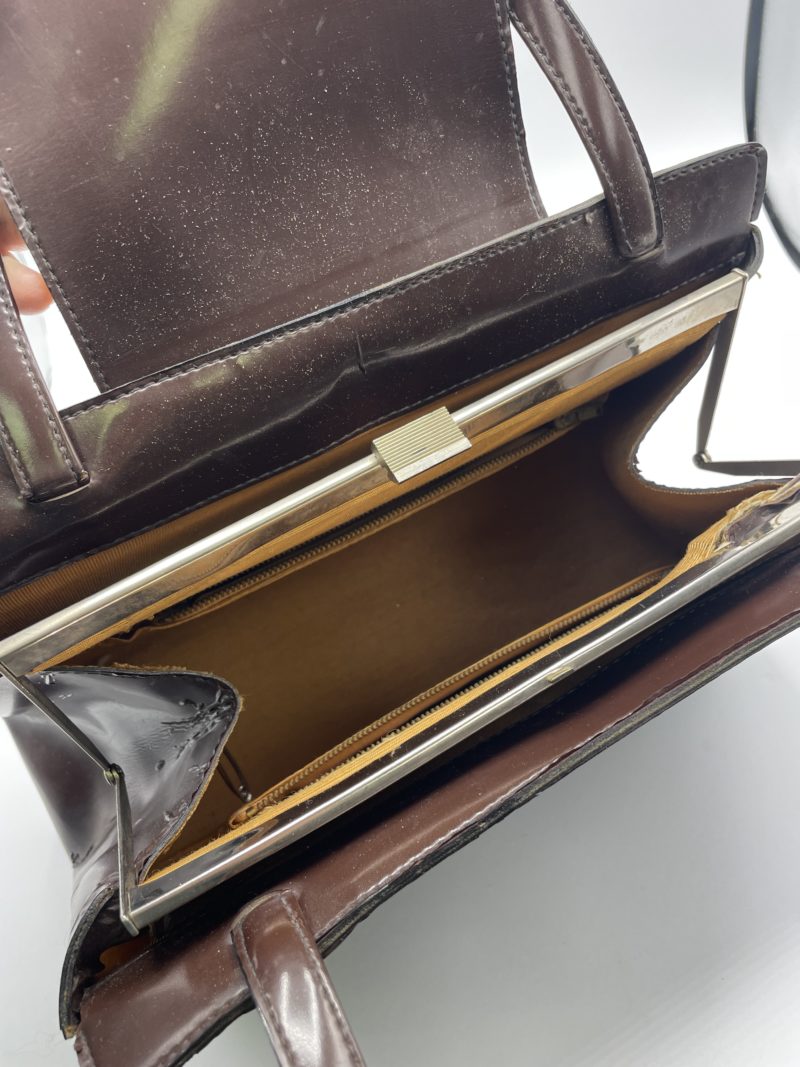 Sac à main vintage en cuir lisse chocolat – Image 3