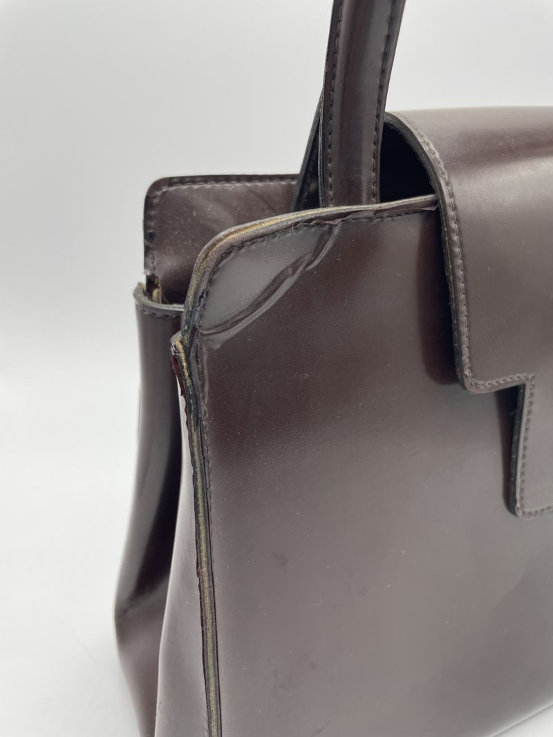 Sac à main vintage en cuir lisse chocolat – Image 2
