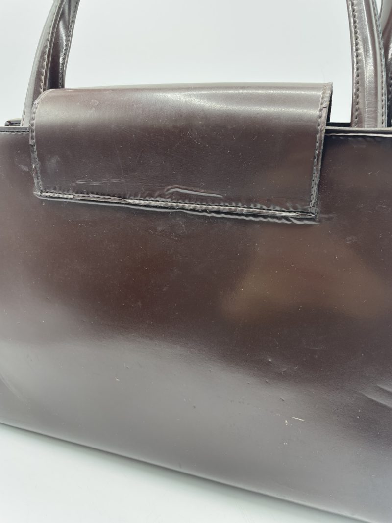 Sac à main vintage en cuir lisse chocolat – Image 15