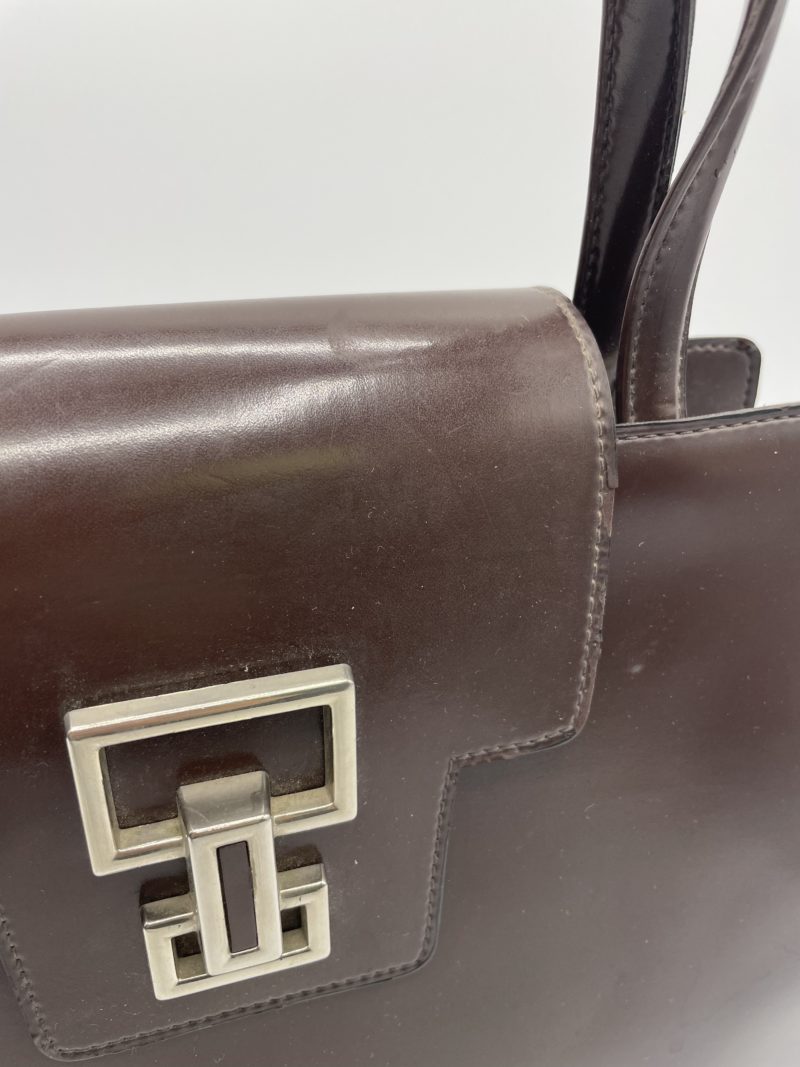 Sac à main vintage en cuir lisse chocolat – Image 8
