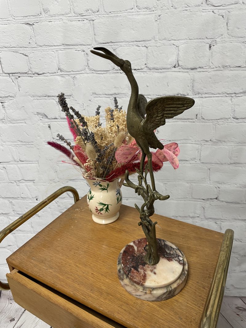 sculpture statue oiseau heron vintage marbre laiton