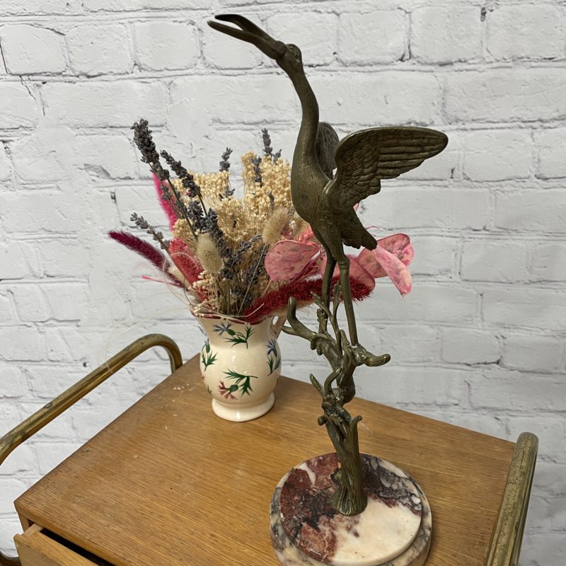 sculpture statue oiseau heron vintage marbre laiton