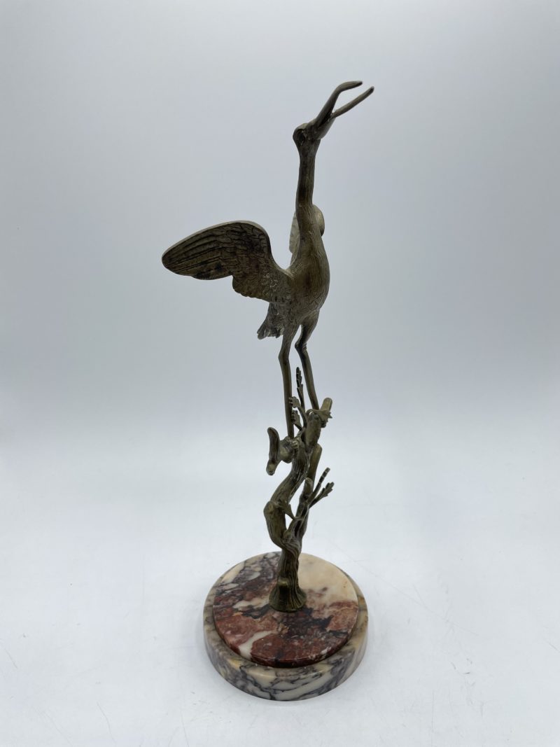 Sculpture vintage héron en laiton et socle marbre – Image 4