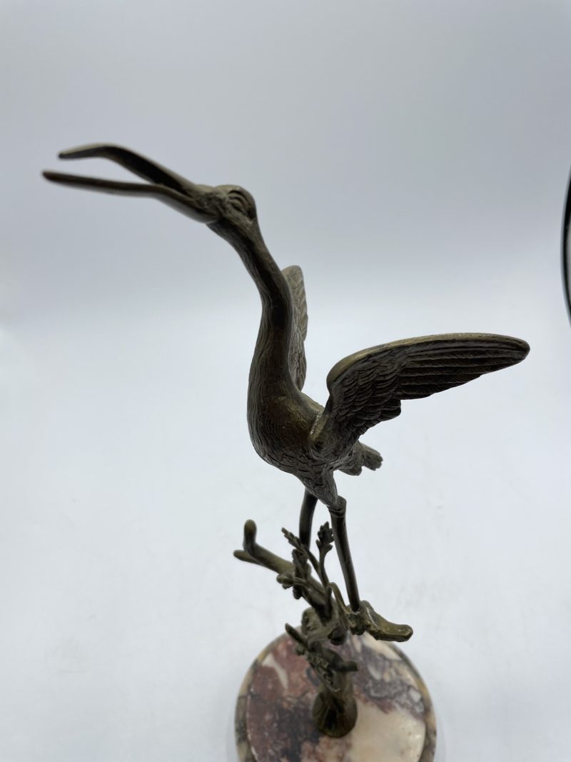 Sculpture vintage héron en laiton et socle marbre – Image 8