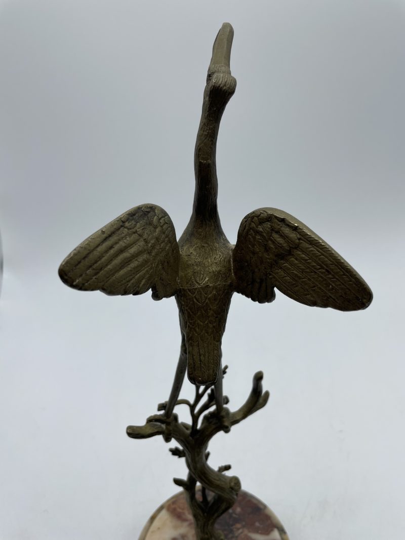 Sculpture vintage héron en laiton et socle marbre – Image 5