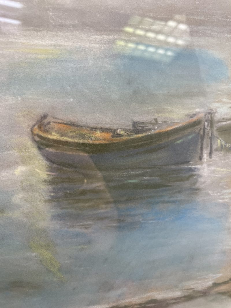 Tableau pastel aquarelle Mer calme paysage bateau 1938 – Image 11