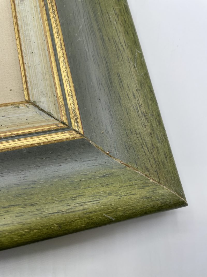Tableau pastel gras scène baignade cadre bois vert – Image 7