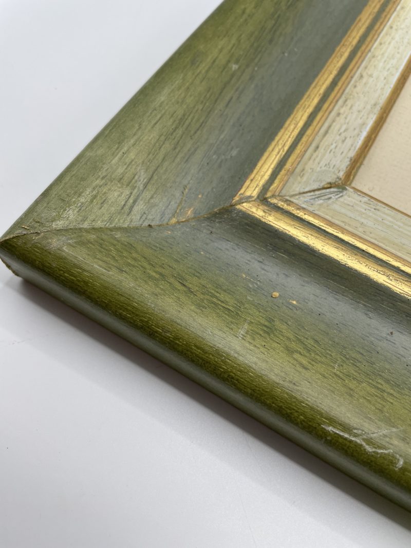 Tableau pastel gras scène baignade cadre bois vert – Image 3