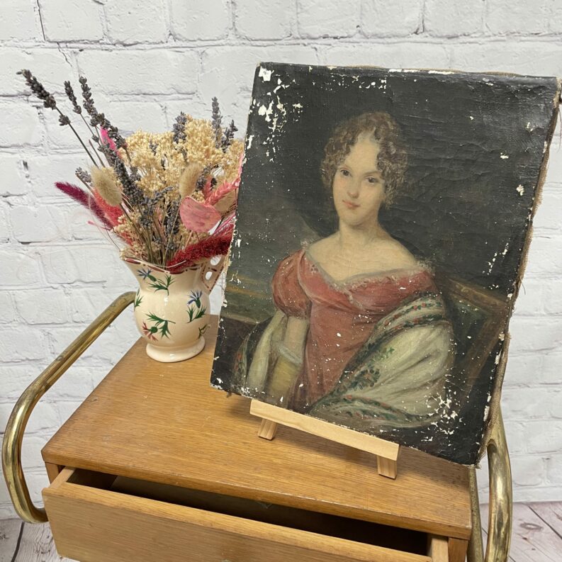 Toile portrait huile sur toile vintage