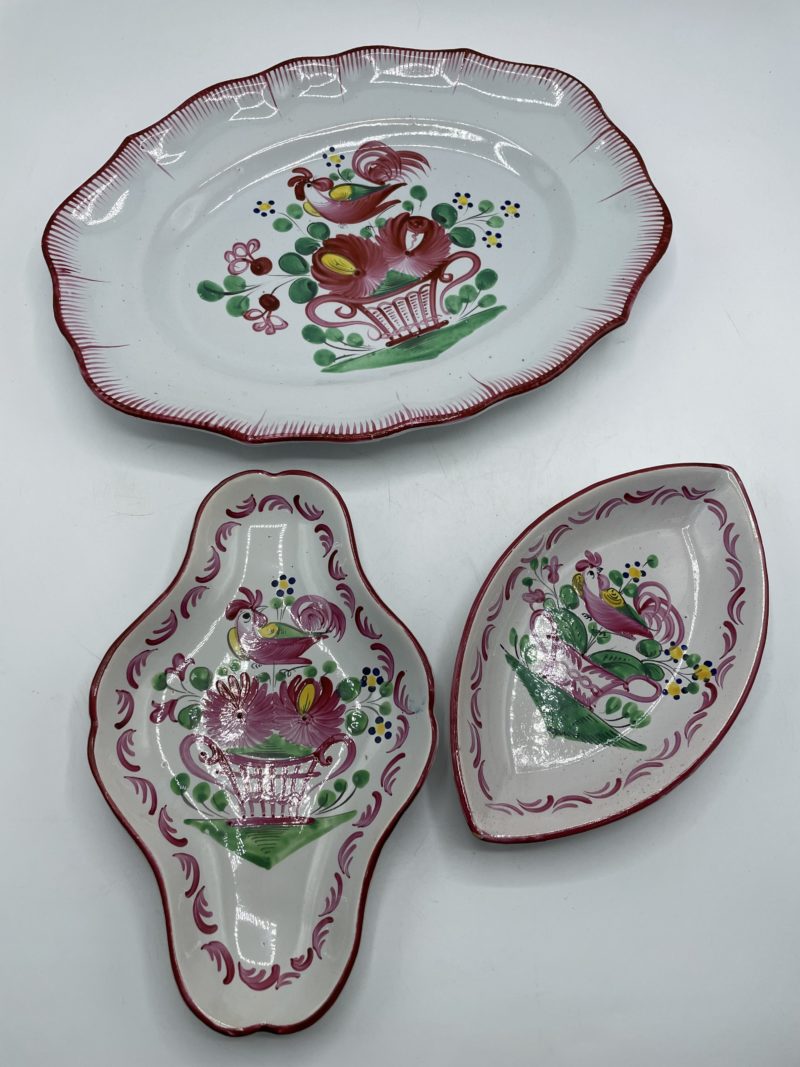 Trio plat de service vintage céramique décor coq K & G Saint Clément – Image 3