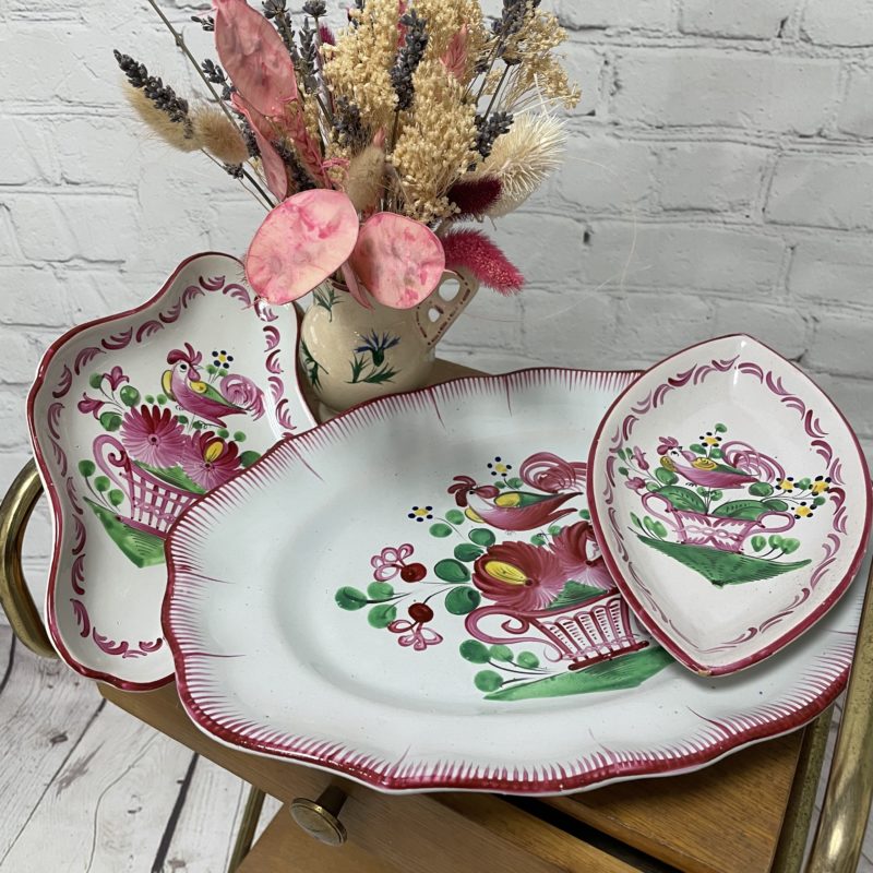 trio plat ravier vintage faience coq k&g st clement