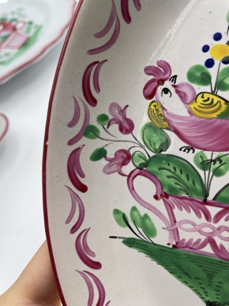 Trio plat de service vintage céramique décor coq K & G Saint Clément – Image 15