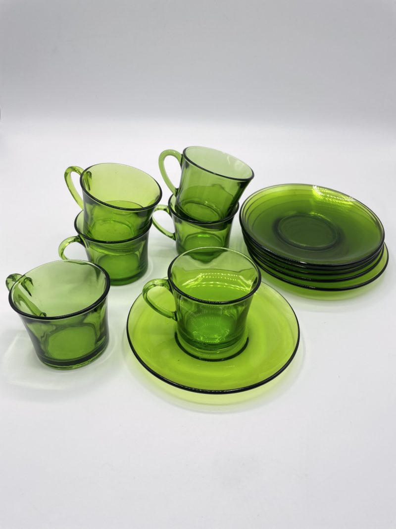 service tasse soucoupe verre vert vintage duralex