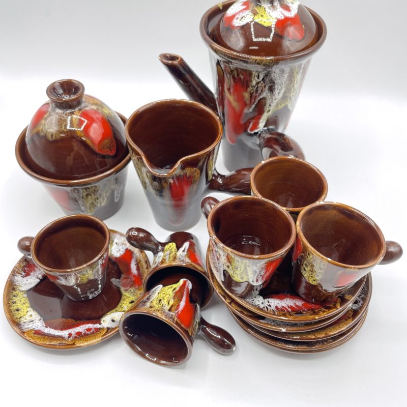 service cafe tasses soucoupe theiere vallauris vintage ceramique faience