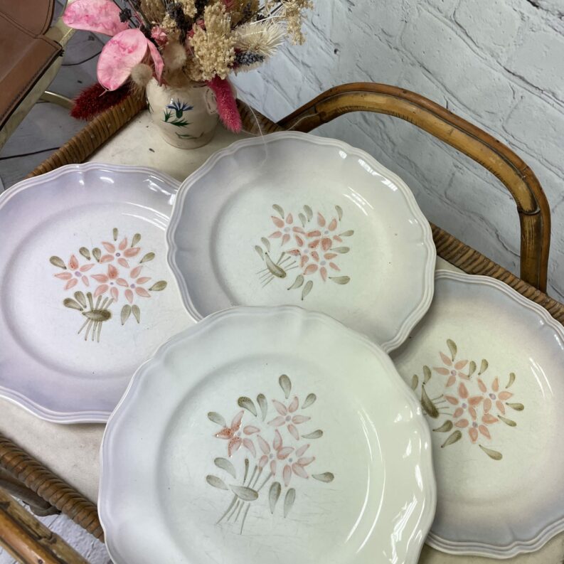 assiette vintage sarreguemines atelier at peint main nuage rose