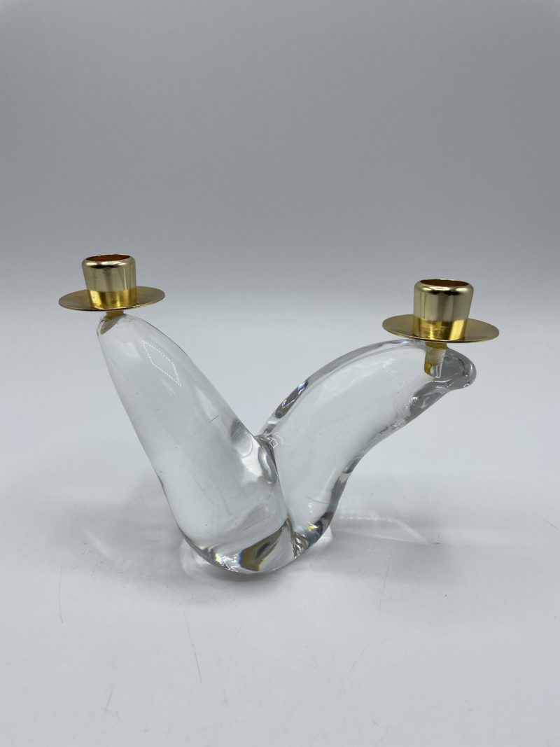Bougeoir abstrait vintage Schneider France en cristal et laiton – Image 5
