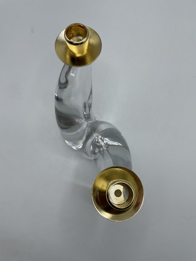 Bougeoir abstrait vintage Schneider France en cristal et laiton – Image 9