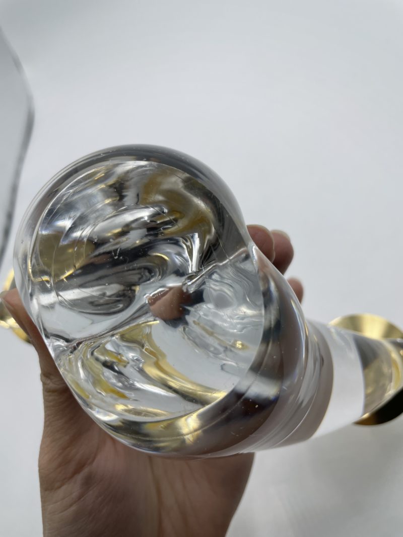 Bougeoir abstrait vintage Schneider France en cristal et laiton – Image 4