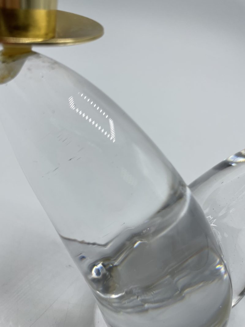 Bougeoir abstrait vintage Schneider France en cristal et laiton – Image 2