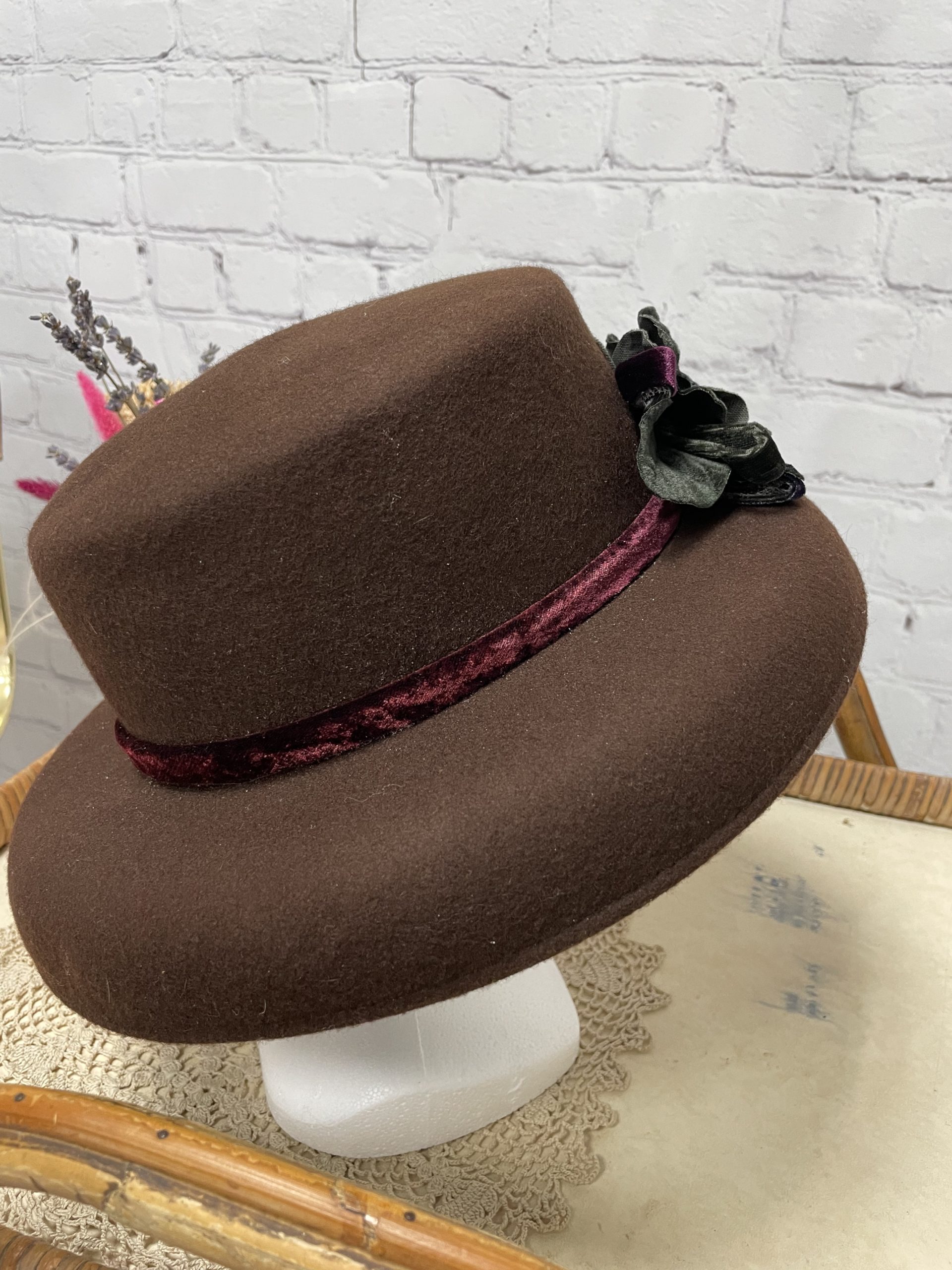 Marron Olive, Chapeau Fedora - Femme - 100% Laine