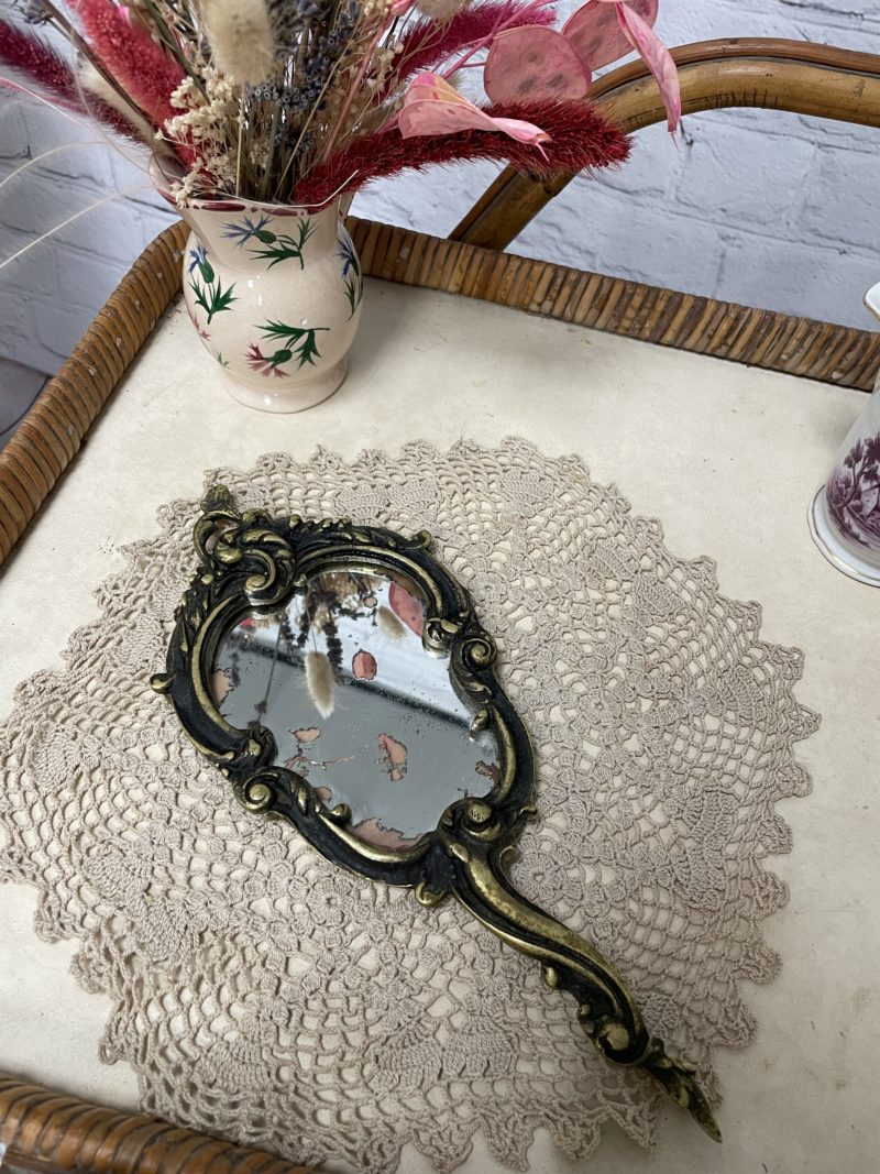 miroir main vintage laiton