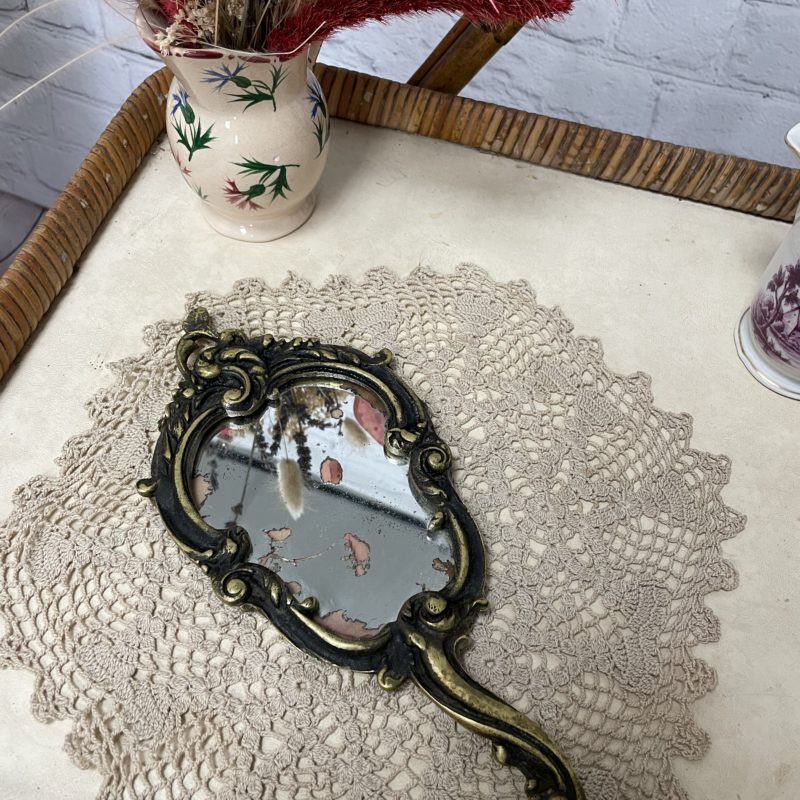 miroir main vintage laiton