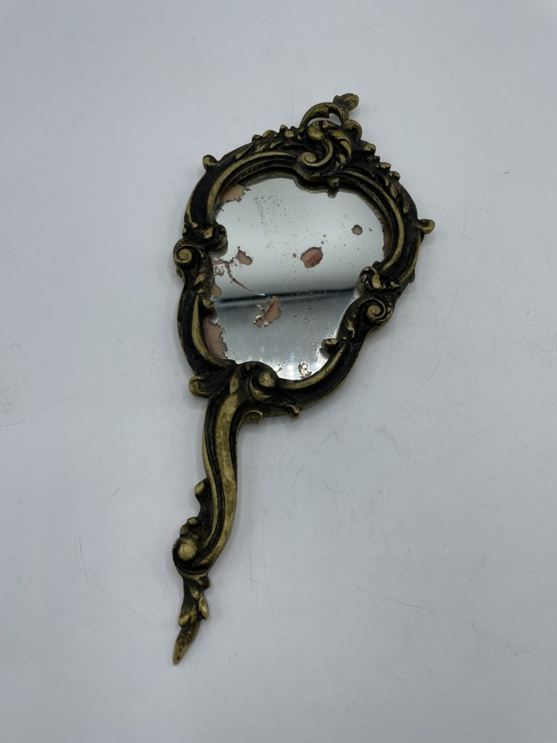Petit miroir à main vintage en laiton baroque – Image 2