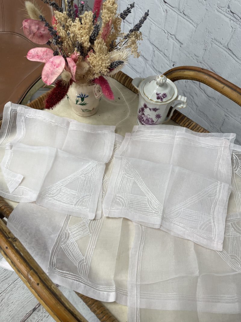 napperon set table vintage voile rose poudre