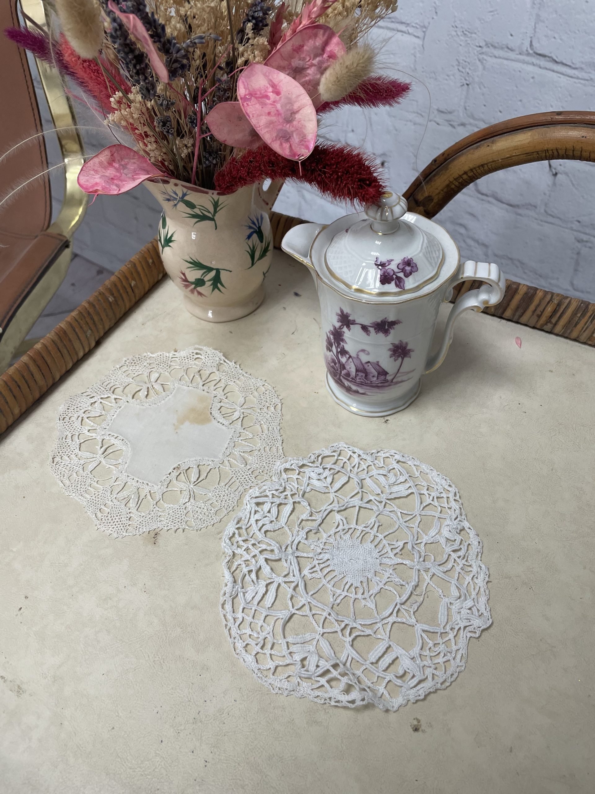 napperon rond vintage crochet textile arts de la table
